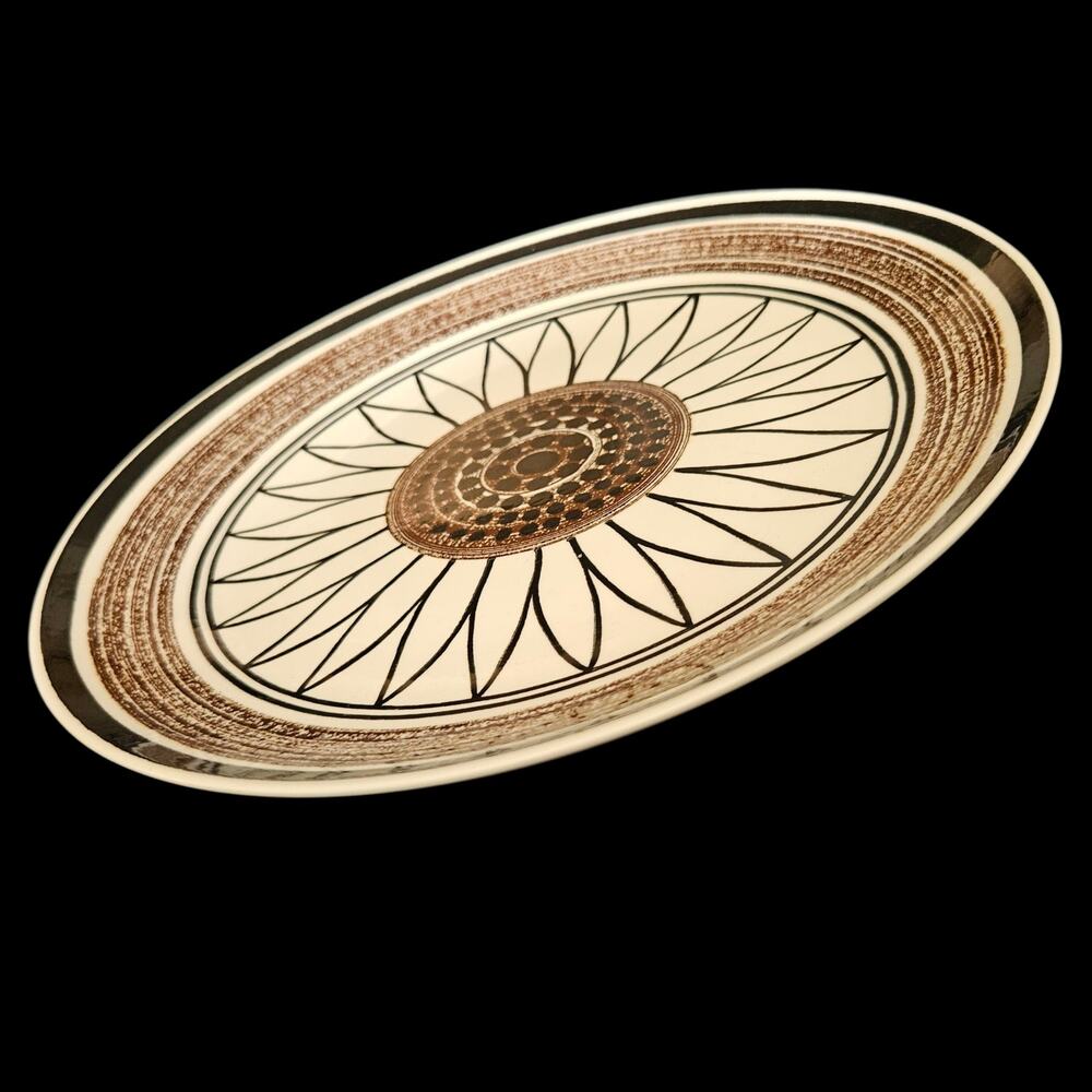 Cavalier Ironstone Royal China USA Brown Geometric Sunburst Dinner Plate